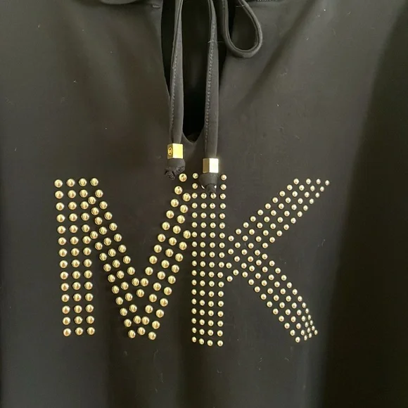 MICHAEL KORS GOLD STUDDED BLACK HOODIE Size 2X Black Goldtone Hardware - Picture 2 of 13